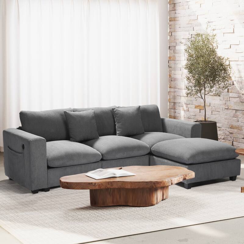 Hamilton 4-Piece Corduroy Upholstered Modular Sectional with USB Port