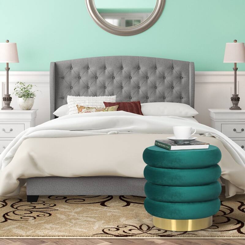 Adeco Round Storage Ottoman Removable Lid Vanity Makeup Footstool