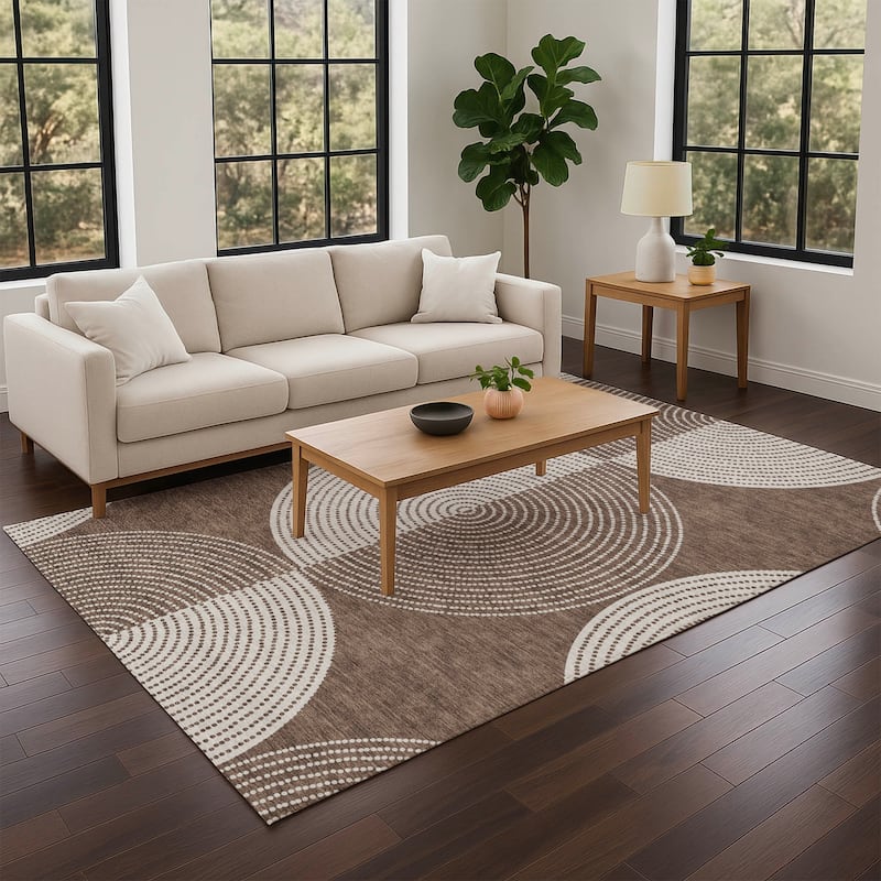 Machine Washable Indoor/ Outdoor Geo Circles Chantille Rug