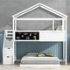 preview thumbnail 3 of 15, Twin Over Full House Bunk Bed with Storage Staircase, Blackboard, and Roof Design, White—Fun, Safe, and Space-Saving