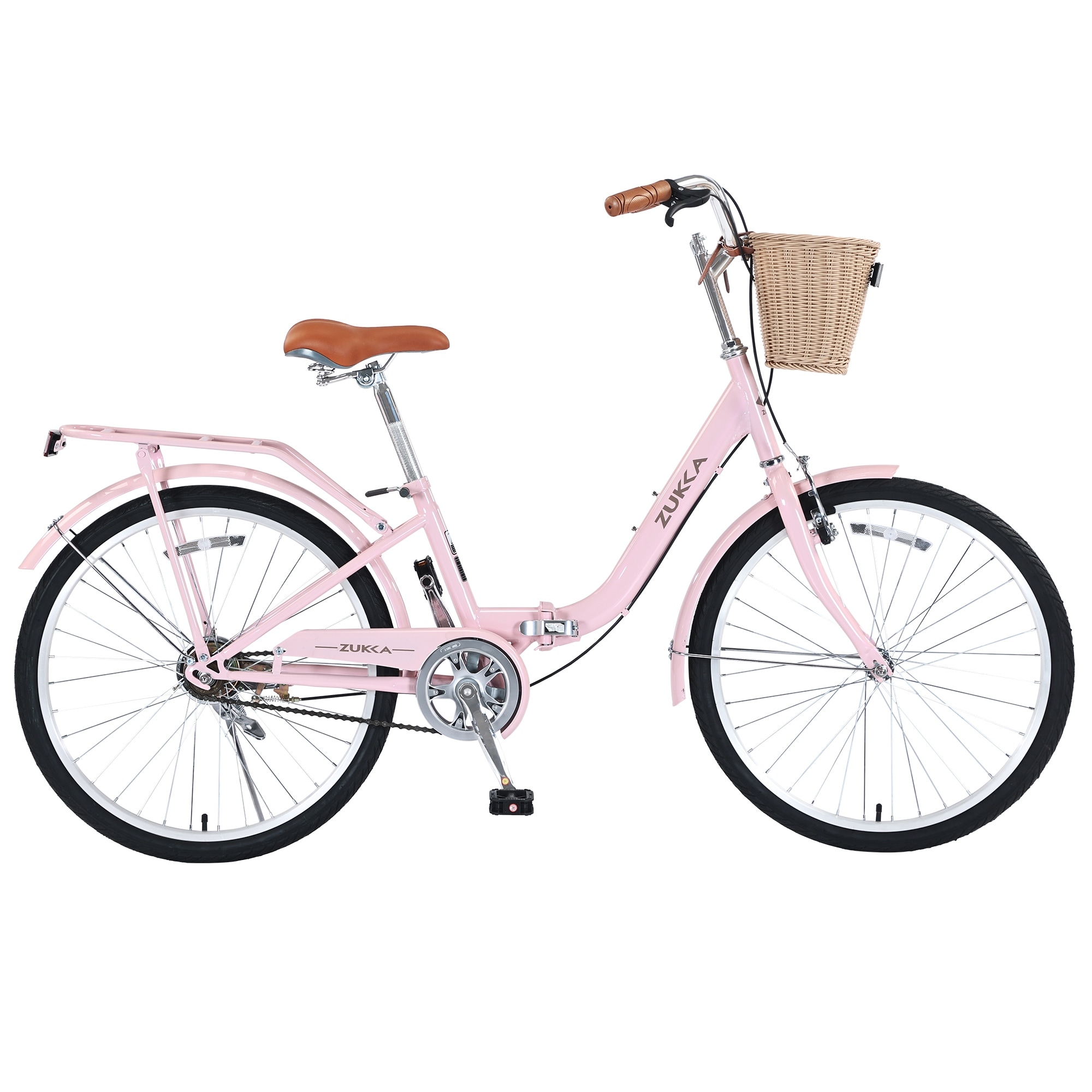 24 Inch Single Speed Folding Lady Bike , Durable Steel Frame,Compact Design for Easy Storage and Commuting