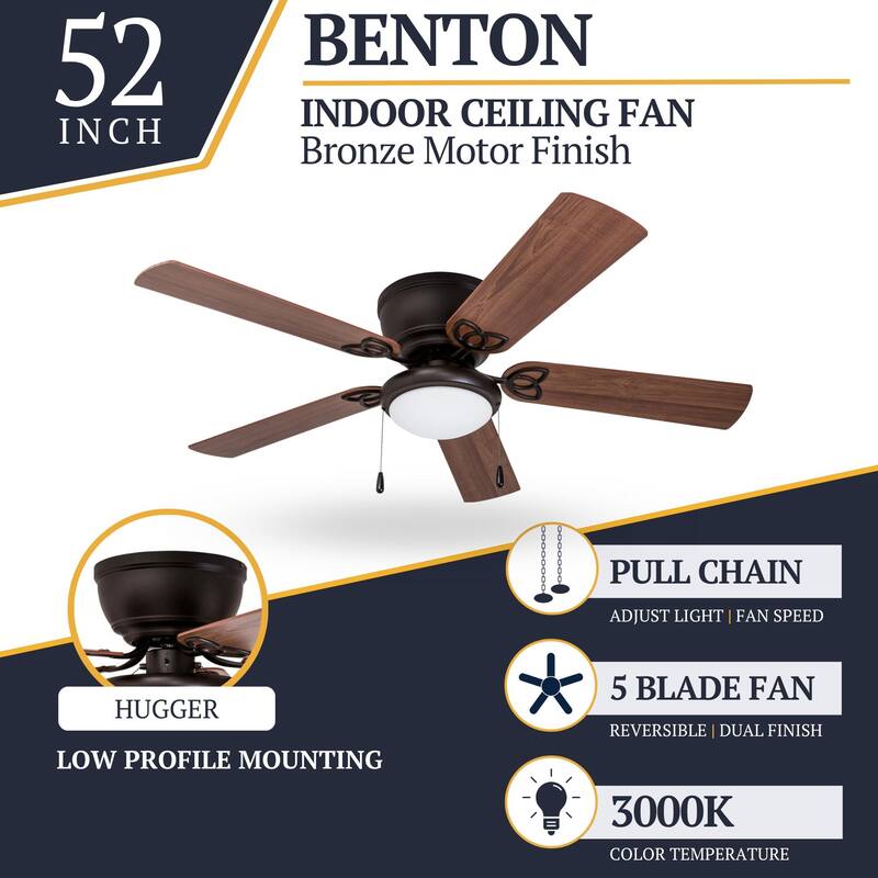 52" Prominence Home Benton Traditional Indoor LED Ceiling Fan with Light, Pull Chains