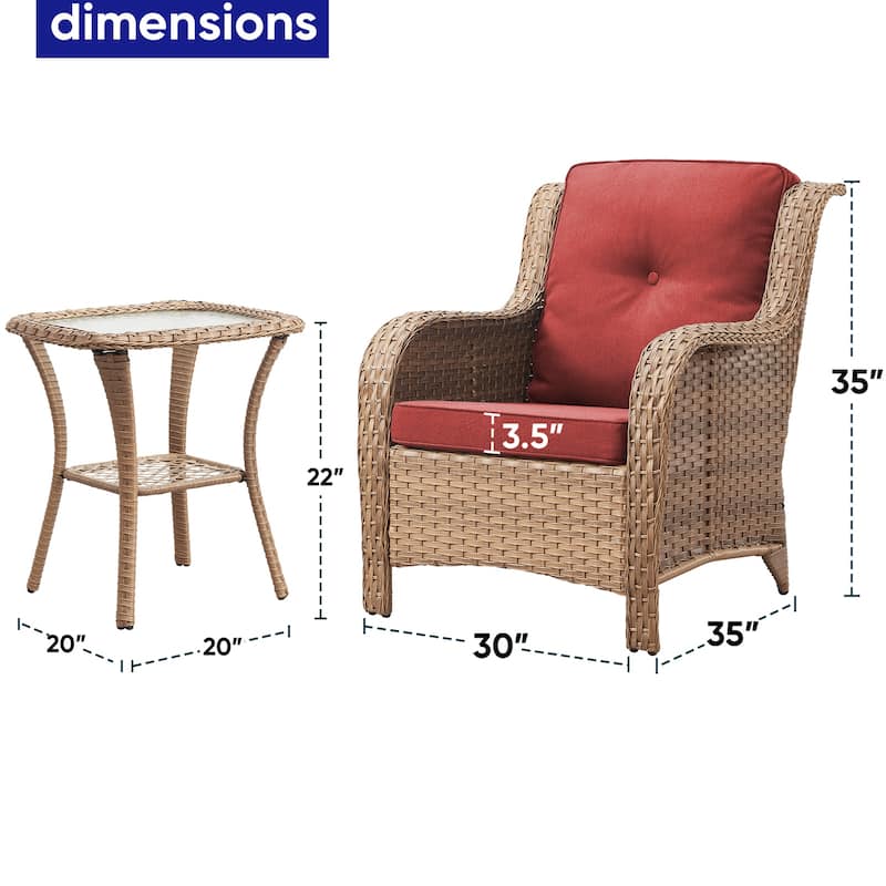 Gymojoy 3-Piece Outdoor Wicker Patio Furniture Chair Set, Rattan Coversation Set with Water Resistant Thick Cushions