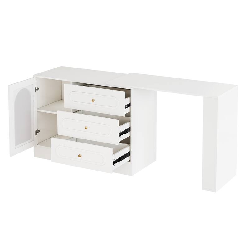360° Rotatable Vanity Desk with 3 Drawers, Modern White Corner Vanity