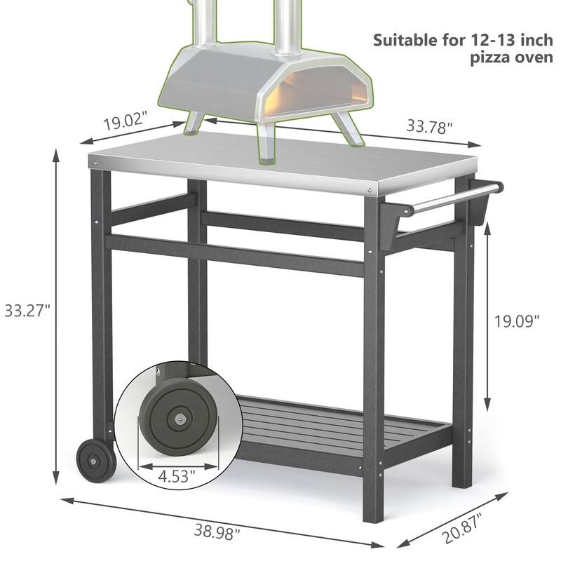 Portable Outdoor Grill Cart with HDPE Legs,Stainless Steel Top&Double-Shelf Storage for BBQ Prep Table