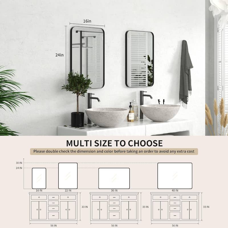 Modern Rounded Rectangle Wall Mirror with Stainless Steel Frame for Bathroom Vanity(1 Piece)