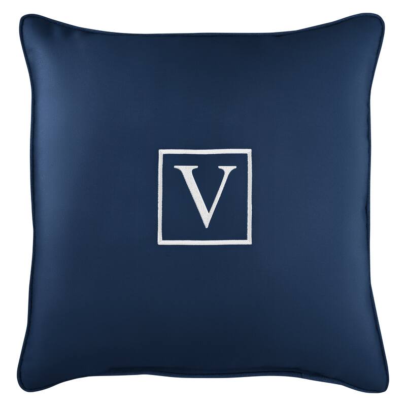 Monogram Corded Single Square Pillow by Havenside Home - "V" - Navy