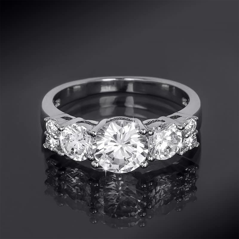 Sterling Silver Round Cut CZ 5 Stone Engagement Ring 1.75 CTW