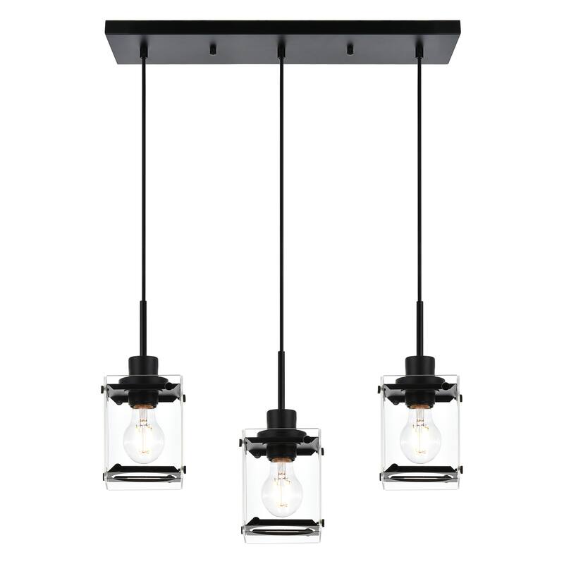 Modern Metal Chandeliers with Clear Square Glass - Black - 3-light