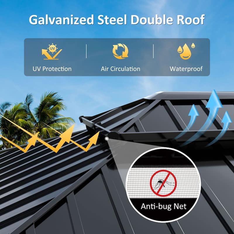 VEIKOUS Aluminum Double Hardtop Gazebo Pergola for Patio, Lawn, and Garden with Removable Netting