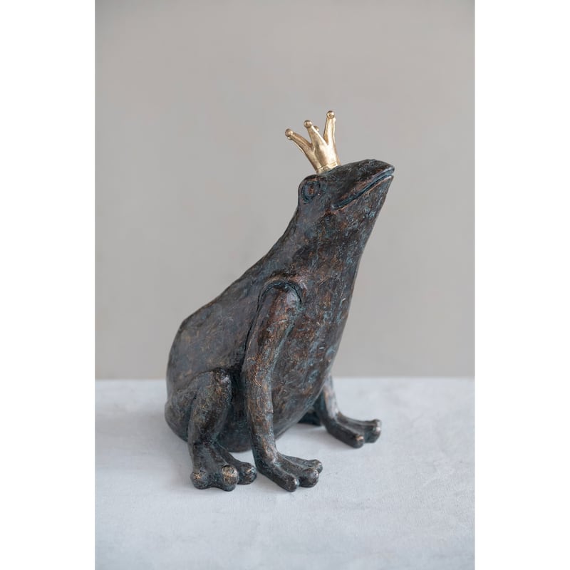 Resin Frog with Gold Crown, Patina Finish