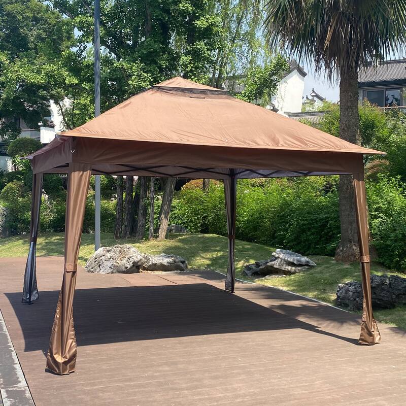 Outdoor 11x 11Ft Pop Up Gazebo Canopy With Removable Zipper Netting