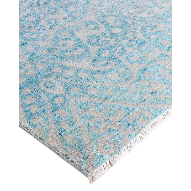 Ikat One-of-a-Kind Handmade Area Rug, Blue - 8' 3" x 10' 2"