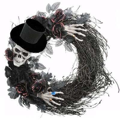 21" Halloween Top Hat Skeleton Wreath