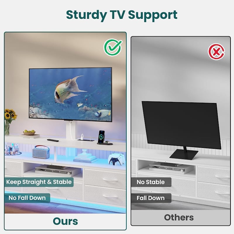 TV Stand with Mount 32/55/65/70 inch TVs Power Outlets Storage Entertainment Center