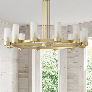 12 - Light Modern Round Chandelier with Frosted Glass Cylinder Shades