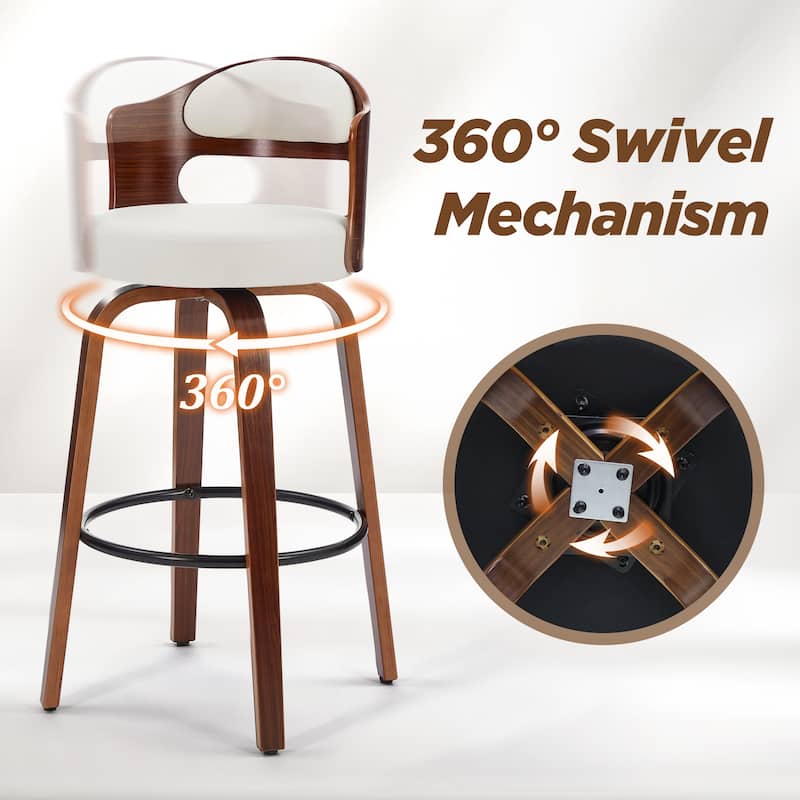 26" Swivel Faux Leather Upholstered Counter Height Bar Stools with Wooden Legs, Set of 2/4