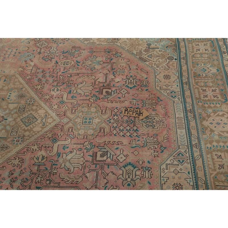 Pink Geometric Tabriz Persian Vintage Area Rug Handmade Wool Carpet - 8'0"x 11'5"