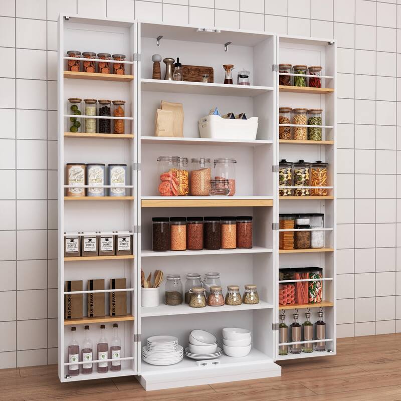 Kitchen Pantry Storage Cabinet, Freestanding Kitchen Cupboards, Buffet Cabinet with Doors & Adjustable Shelves - White