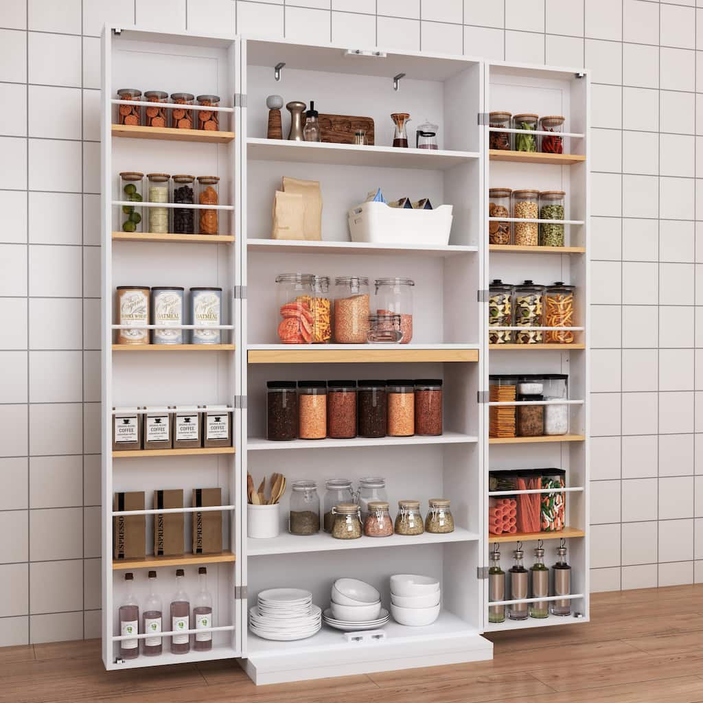 Kitchen Pantry Storage Cabinet, Freestanding Kitchen Cupboards, Buffet Cabinet with Doors & Adjustable Shelves