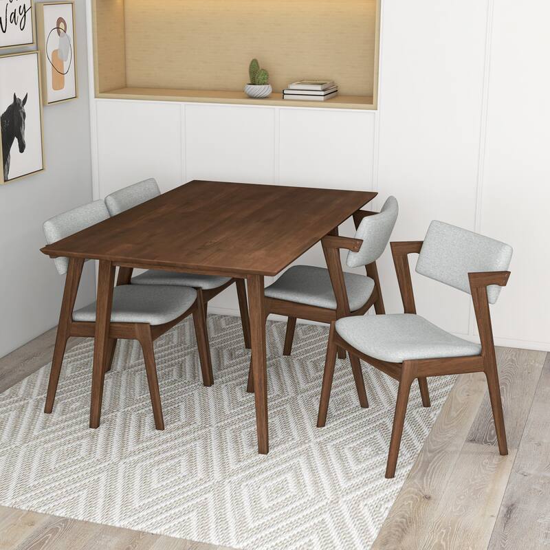 Relico Modern Solid Wood Walnut Dining Table and 4 Chairs Set ...