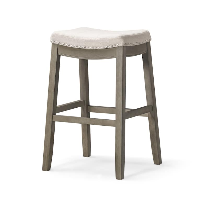 HomeRoots 31" Gray and Cool Gray Fabric and Solid Wood Backless Bar Height Bar Chair