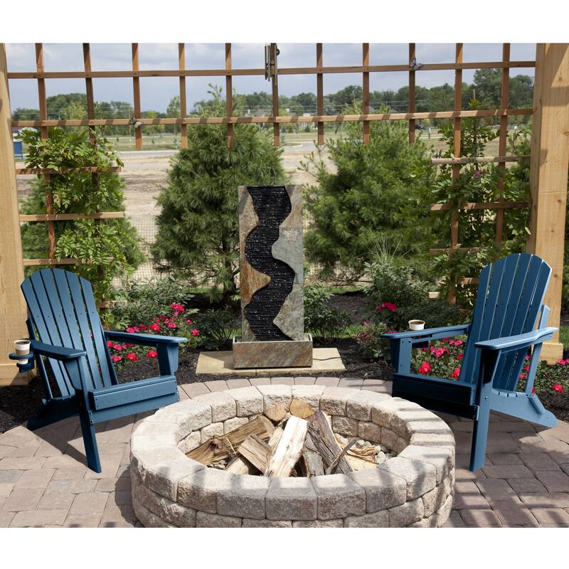 Vrakae Folding Adirondack Chair with Cup Holder Set of 2 - Navy Blue