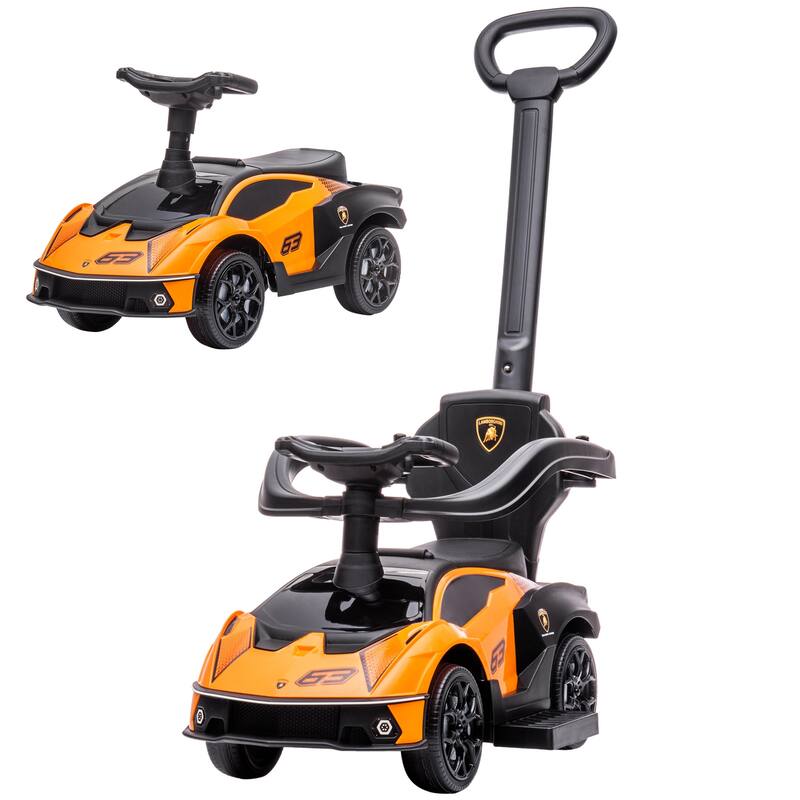 Licensed Lamborghini Toddler Push On Car with Detachable Handle, Steering Wheel, Engine Sound and Storage Space for Kids
