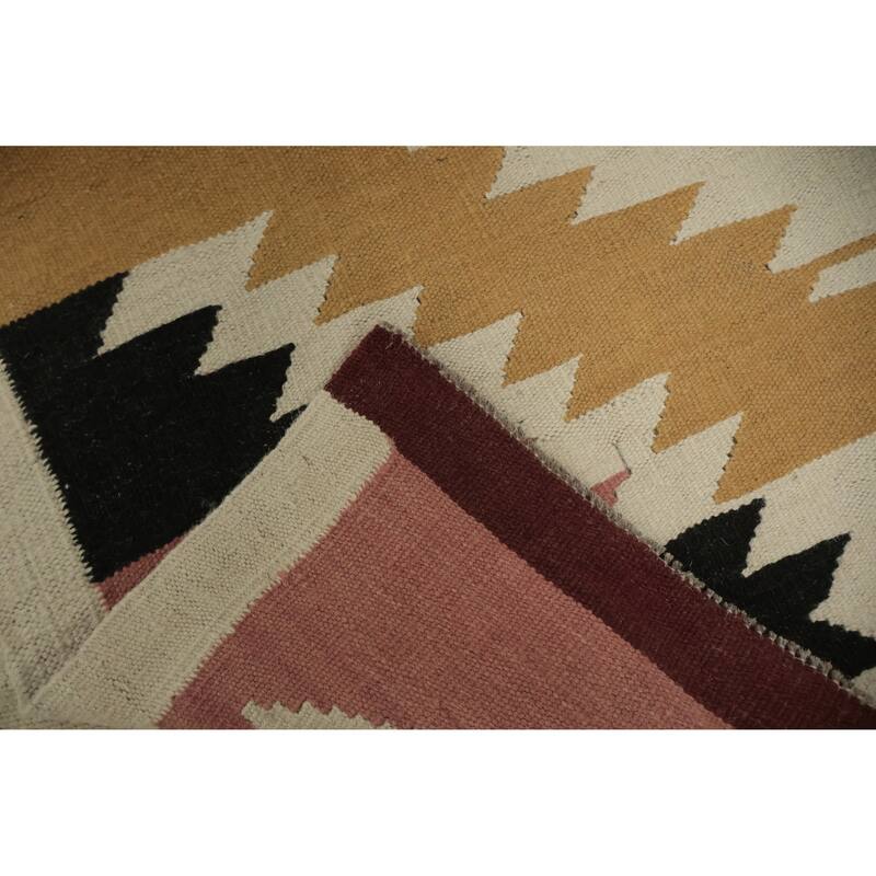 Hand Woven Oriental 100% Wool Carpet Southwestern Tribal Beige & Ivories Kilim Area Rug - 11' 9'' X 4' 10''