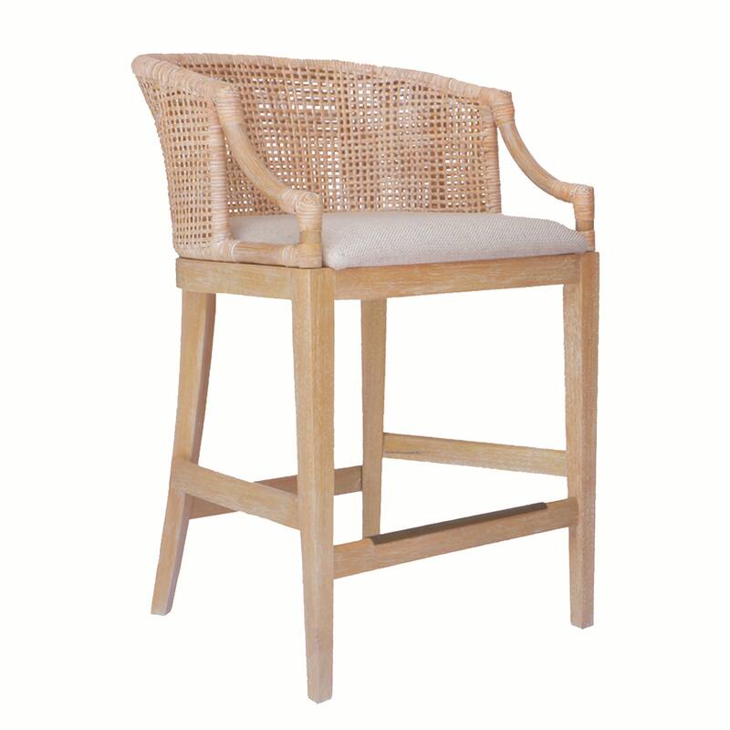 Martha Stewart Playa Handcrafted Rattan & Wood Counter Stool 25" H