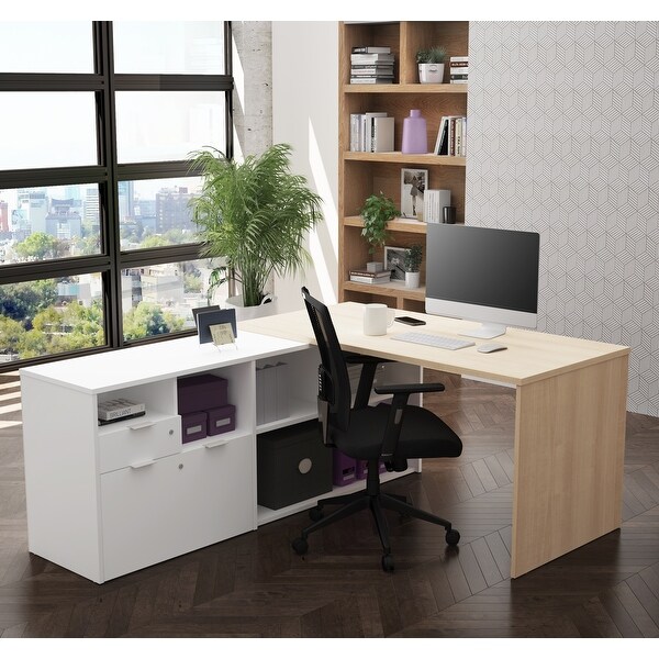 Bestar i3 Plus L-shaped 2-drawer Desk. Opens flyout.