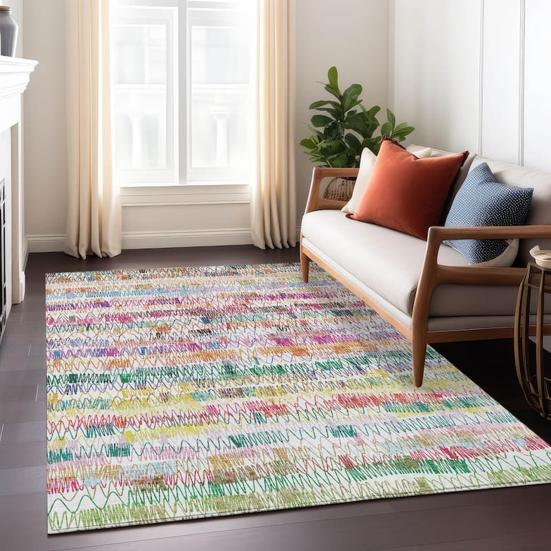 Machine Washable Indoor/ Outdoor Chantille Abstract Zig Zag Rug