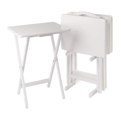 Alex 5-Pc Snack Table Set with Storage Stand White Finish