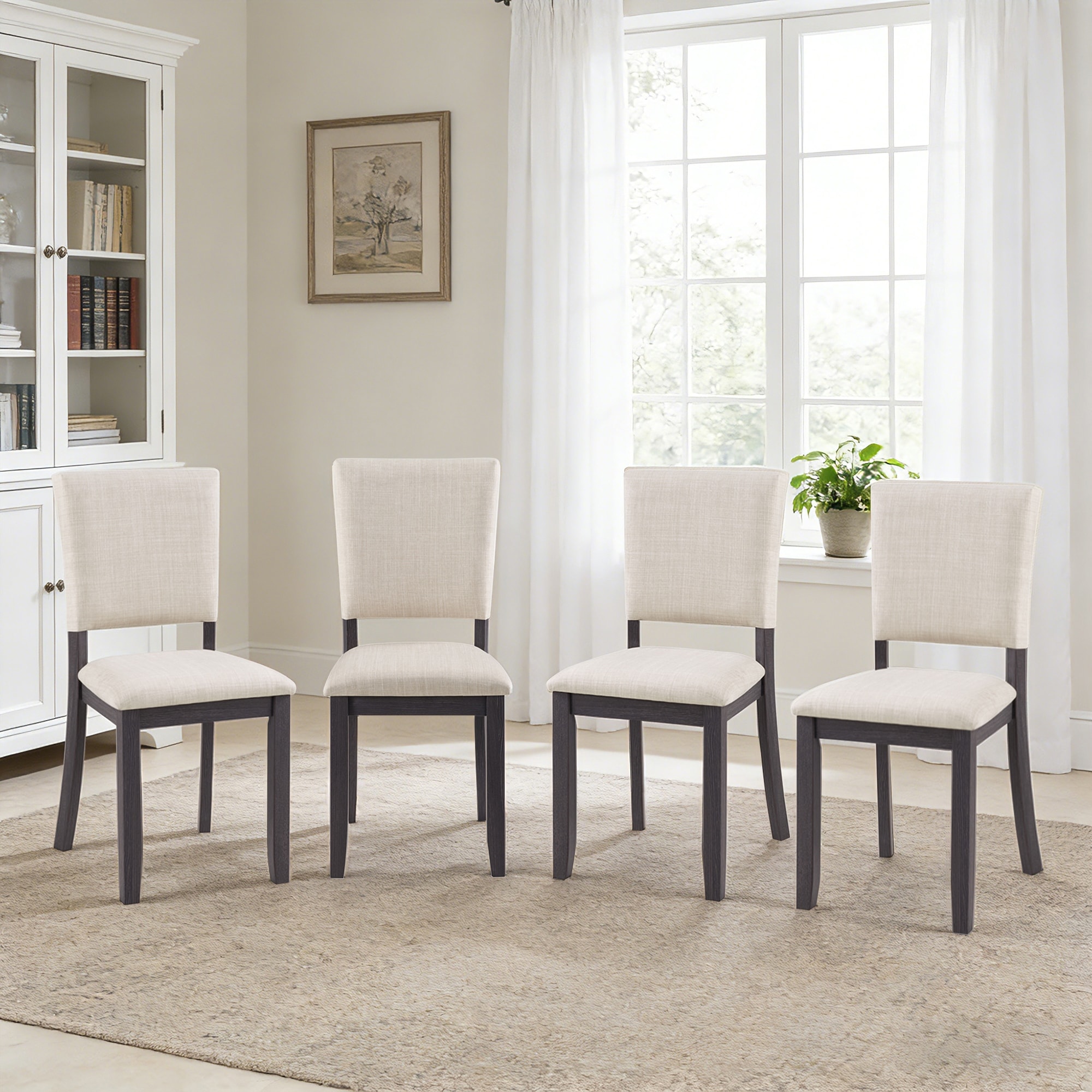 Dining Chairs Only Set of 4, Kitchen Chair with Padded Seat, Wooden Upholstered Side Chair for Dining Room, Kitchen