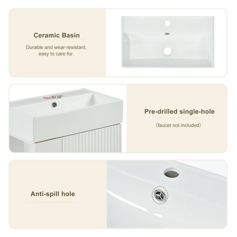 Modern 21.6" Bathroom Vanity with Ceramic Sink,Storage Cabinet with Right Side Storage