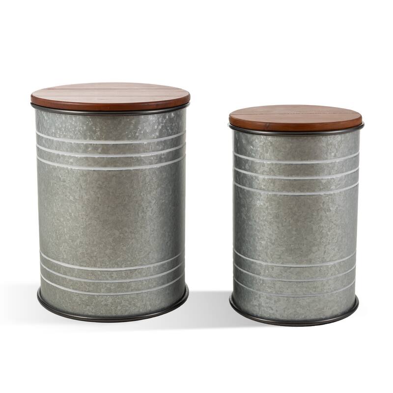 Glitzhome Set of 2 19" H Farmhouse End Table Storage Ottoman - Darkgray