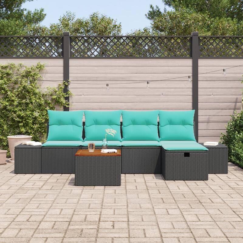 vidaXL 6 Garden Sofa Set with Cushions Black/Grey Poly Rattan - 115.8 x 46.1 x 27.2