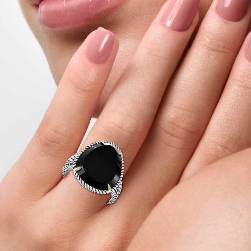 EFFY 925 Sterling Silver/18K Gold Onyx Ring
