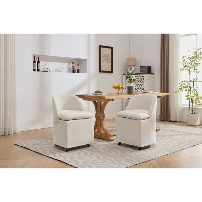 Modern 2 Piece Set 360° Swivel Fabric Kitchen Dining Chair with Back Cushion Universal Wheels for Dining Room Kitchen