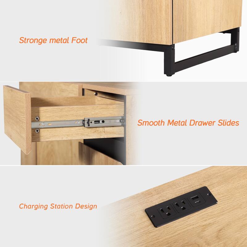 59In Modern Executive Desk With Charging Station & Drawers And 2 PCS 72In Tall BookcasesFor Living Room, Bedroom