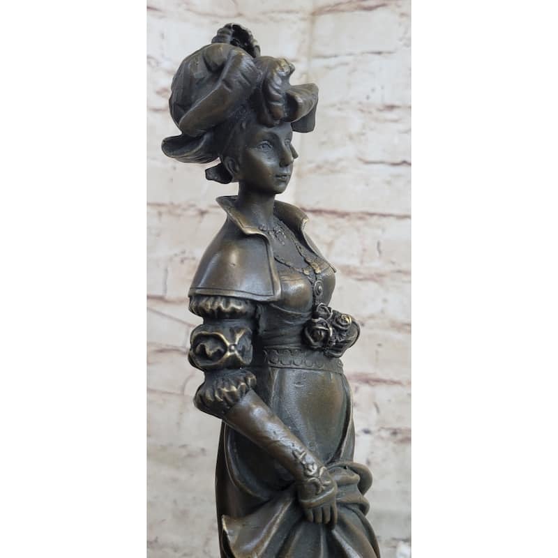 Signed Cesar Ceribelli Les Roses Cly Society Lady W/ Rose Bronze Sculpture