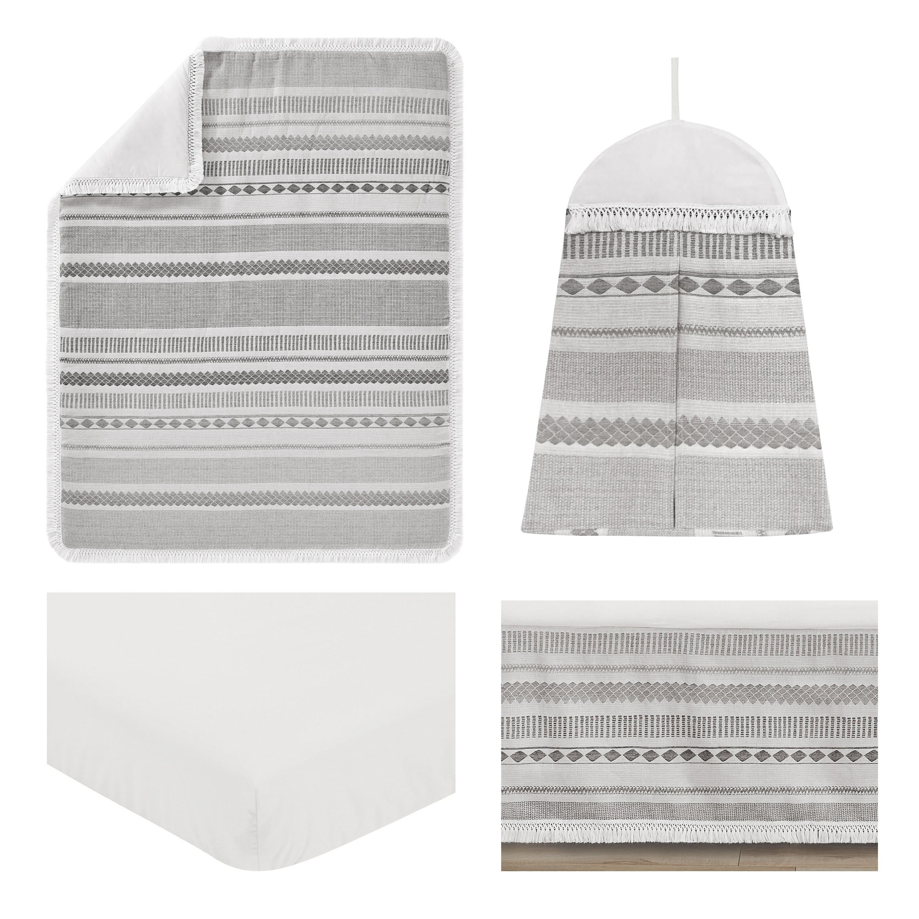 Sweet Jojo Designs Grey Boho Tribal Bohemian Baby Boy Girl Unisex Nursery Crib Bedding Set Jacquard Aztec Gender Neutral Modern Geometric Stripes Gray