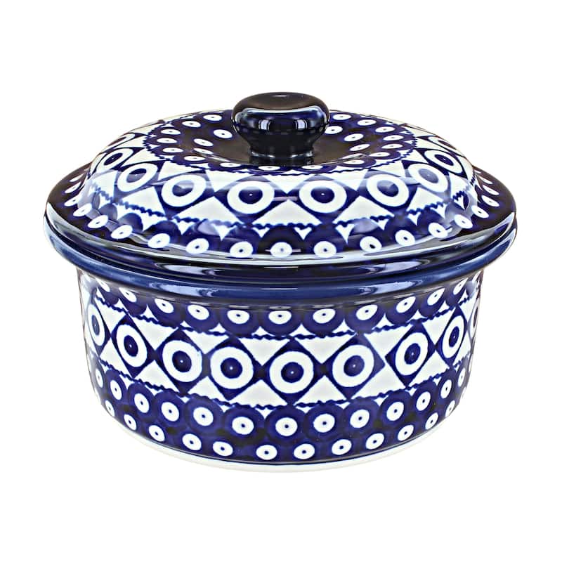 Blue Rose Polish Pottery 887 Zaklady Round Baker with Lid - Xandra