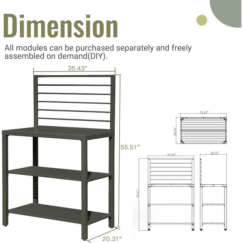 GDFStudio - Thaddeus Outdoor Modular Kitchen Island with Storage and Freestanding Grill Cabinet