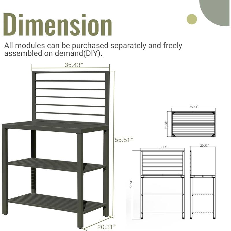 Outdoor Kitchen Island with Storage, Aluminum Kitchen Storage Island Kitchen Food Prep Table with Double Storage Rack