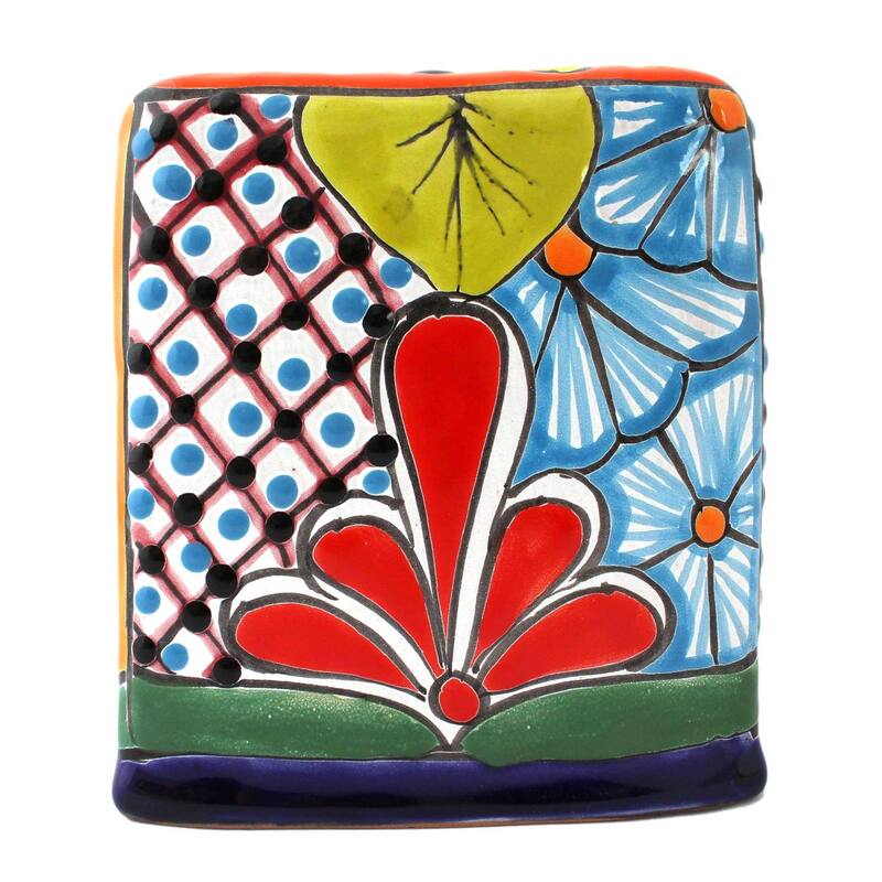 Handmade Folk Art Convenience Ceramic Tissue Box Cover (Mexico) - 6" H x 5.75" W x 5.5" D