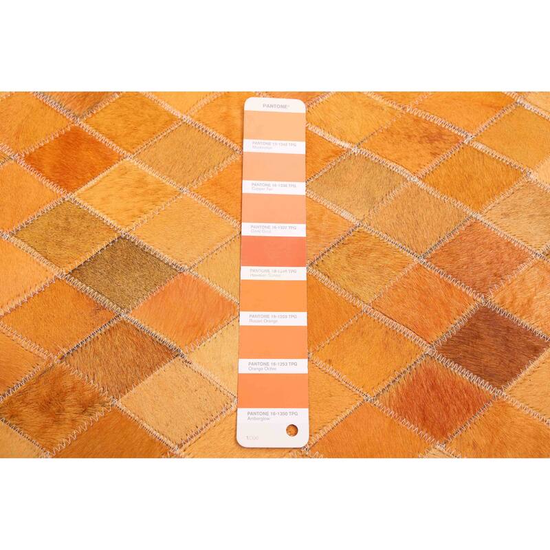 ECARPETGALLERY Handmade Cowhide Patchwork Orange Leather Rug - 8'1 x 10'0