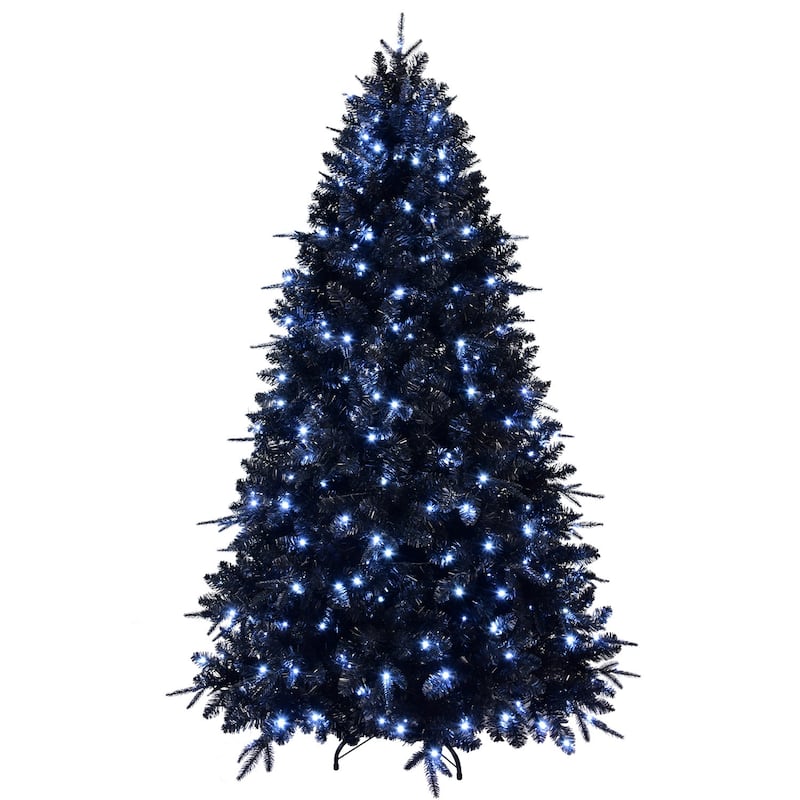 HomeRoots 7' Black Pre Lit Full Fir Christmas Tree - 54.00 in. x 84.00 in. x 54.00 in.