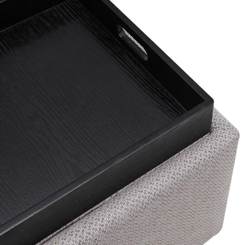 NPD Furniture Cameron Square Fabric Storage Ottoman with Tray