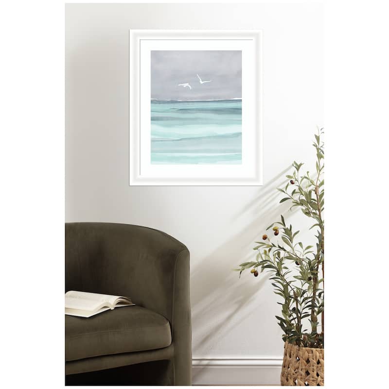 Kate and Laurel Framed Art Sea and Seagulls by Nikita Jariwala